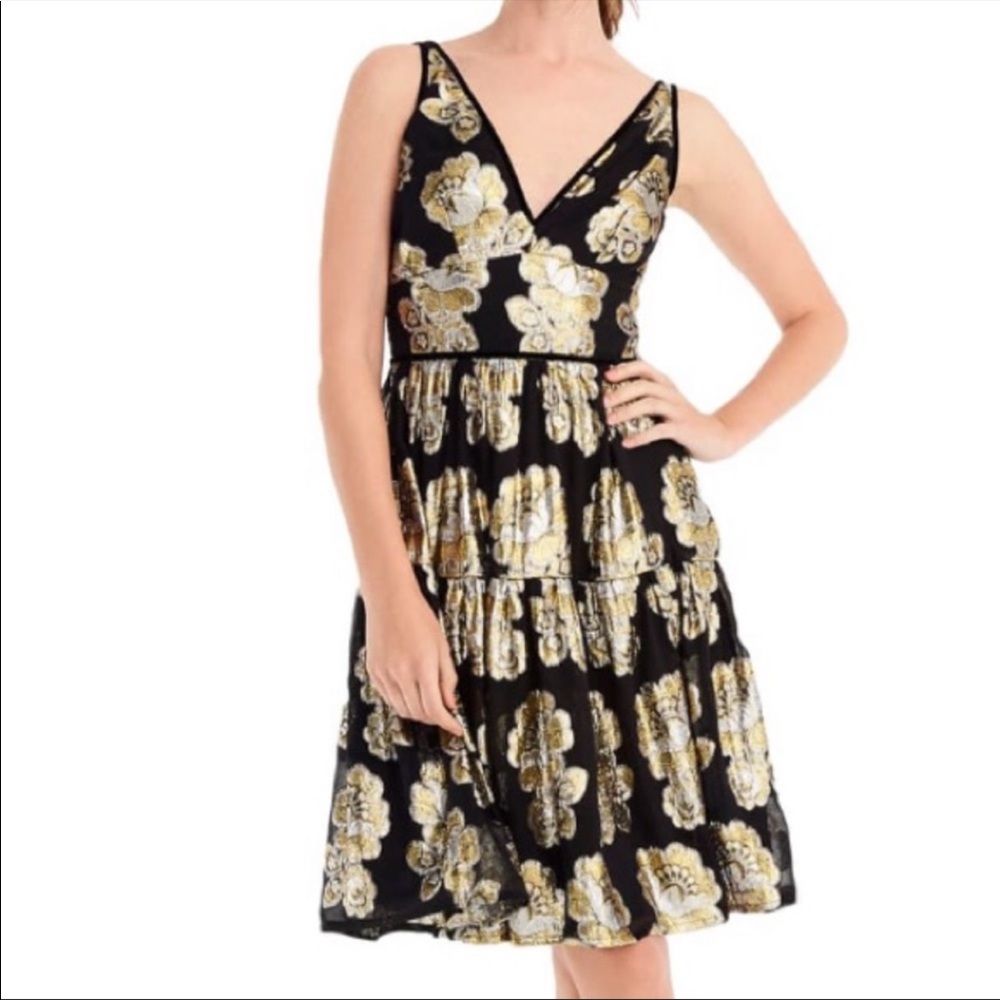 NWT JCrew Collection V-Neck Dress in Metallic Silk Foulard